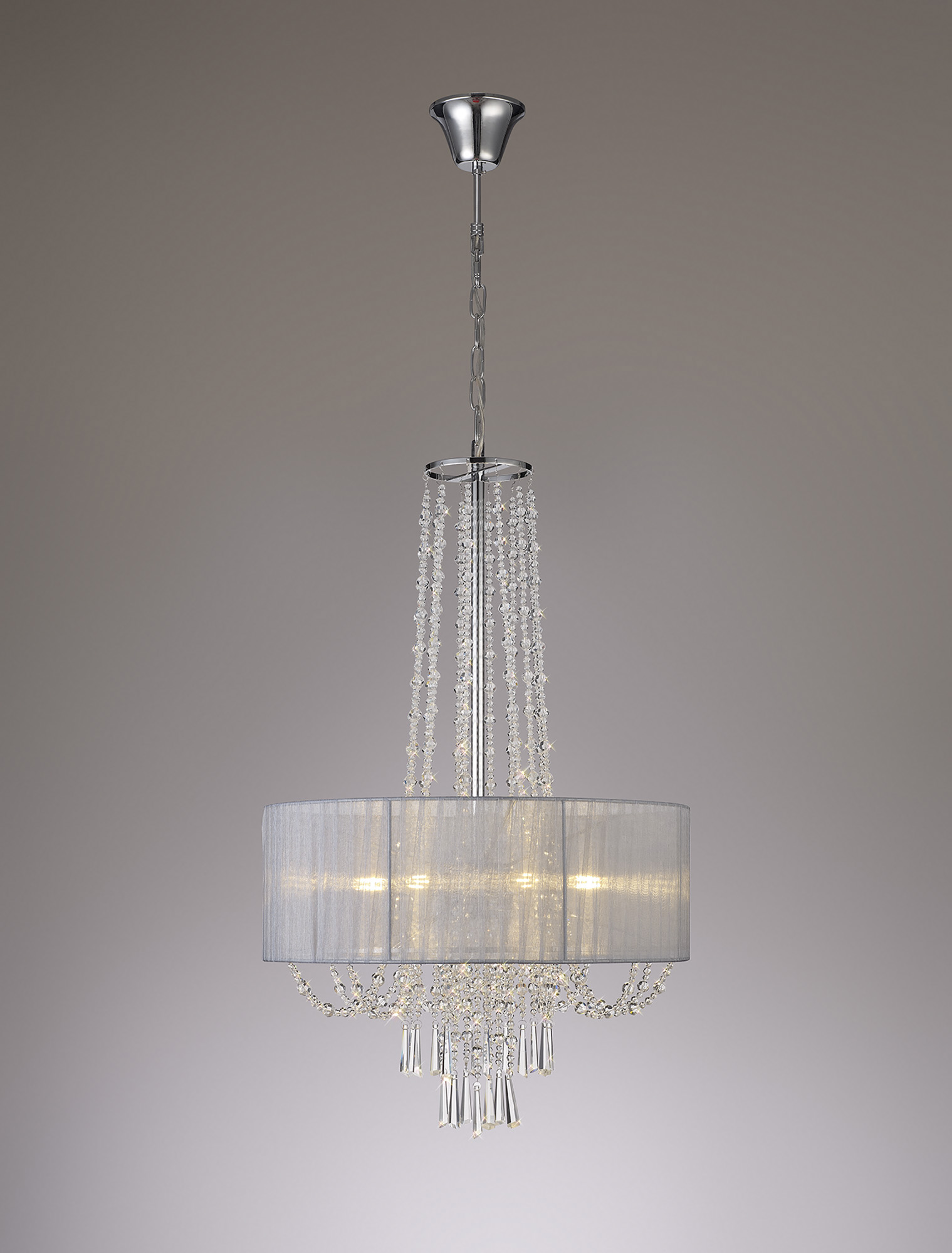 Freida Polished Chrome-Grey Crystal Ceiling Lights Diyas Shaded Crystal Fittings Freida Polished Chrome-Grey Crystal Ceiling Lights Diyas Shaded Crystal Fittings